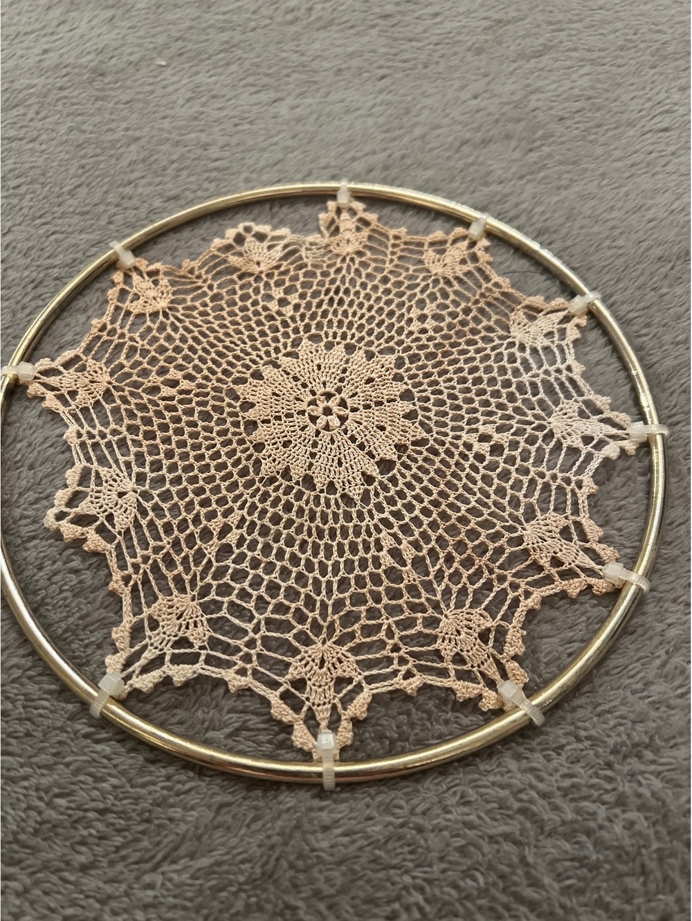 Vintage Handmade Crochet Doily in Metal Frame
